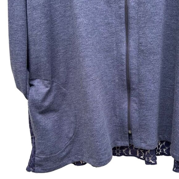 Logo Lounge Tunic Top Women's 2X Purple Zip Up Pockets V-Neck Lovely Lace Back - Picture 5 of 14